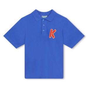 KENZO KIDS Blue Boys Orange &#039;K&#039; Cotton Polo Shirt