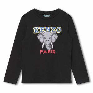 KENZO KIDS Boys Black Organic Cotton Elephant Top