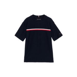Tommy Hilfiger Boys Black T-Shirt with White and Red Stripe