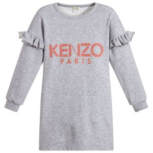 KENZO KIDS Girls Grey Jersey Orange Logo Dress