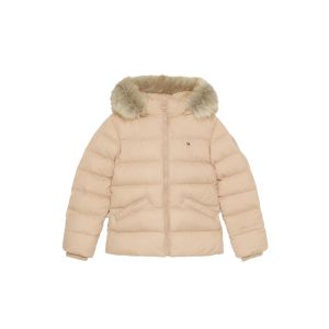 Tommy Hilfiger Girls Beige Essential Faux Fur Hooded Jacket
