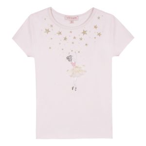 Lili Gaufrette Girls Pink Cotton Ballerina T-Shirt