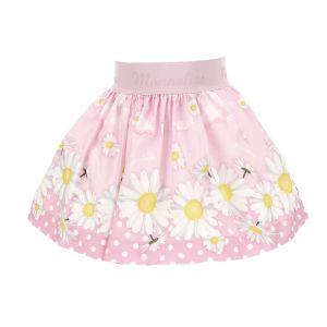Monnalisa Pink Cotton Daisies Skirt