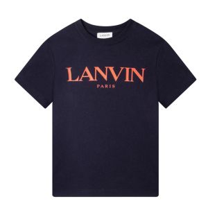 Lanvin Navy Cotton T-Shirt With Red Logo