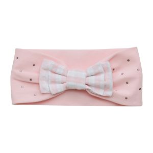 A'Dee Little A Summer Bloom 'Genesis' Pale Pink Checked Headband With Bow