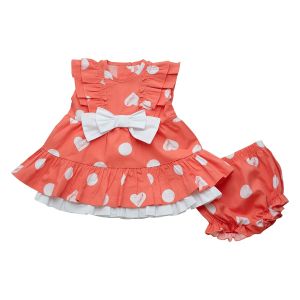 A'Dee Little A Pretty Polka 'Healey' Coral Polka Dot Dress With Bow Detail