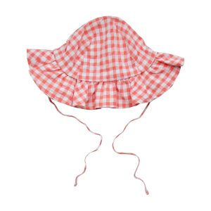 A'Dee Little A Pretty Polka 'Happy' Coral All Over Checked Print Sunhat With Ties
