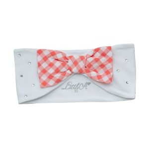 A'Dee Little A Pretty Polka 'Genisis' Bright White Headband With Checked Detail And Bow