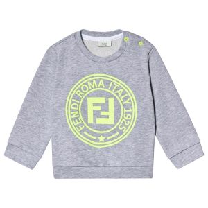 FENDI Baby Boys Grey Neon Yellow Stamp Logo Sweatshirt