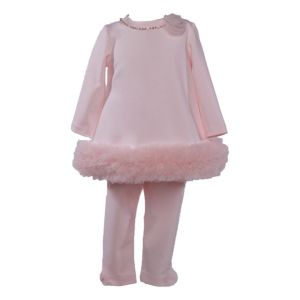 Bimbalo Girls Pink Long Sleeve Top With Tulle Trim Along Bottom and Leggings Set
