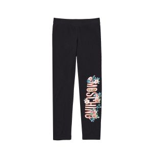 Moschino Kids Black Leggings with Floral Print Logo