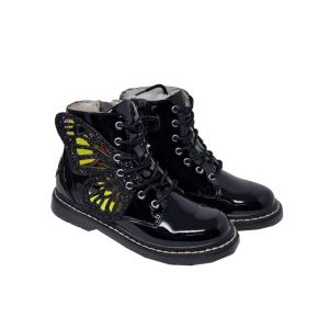 Lelli Kelly Girls "Ali Di Fata" Patent Black Boots With Butterfly Embellishment