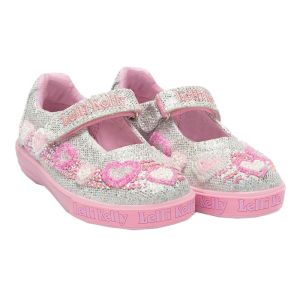 Lelli Kelly Girls Shimmering Silver "Aurora" Dolly Shoes With Heart Beading