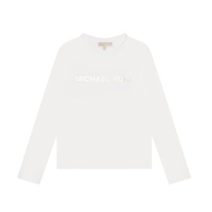Michael Kors Girls Off White Long Sleeve Printed Logo T-shirt