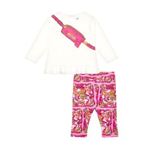 Moschino Baby Girls Ivory &amp; Pink Belt Bag Leggings Set