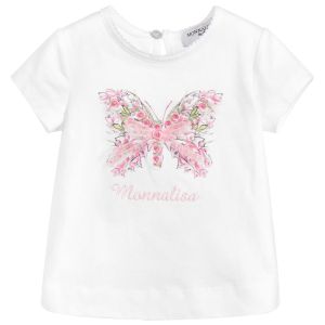 Monnalisa Bebé Girls White Cotton Butterfly T-Shirt
