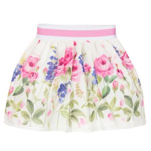 Monnalisa Ivory & Pink Cotton Skirt