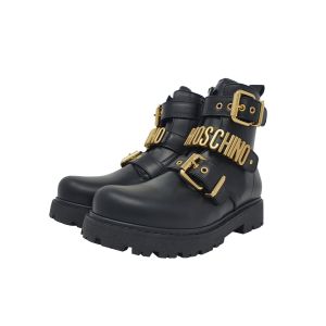 Moschino Kids-Teen Black Boots With Gold Accents
