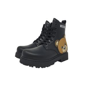 Moschino Kids-Teen Black Boots With Teddy Patch
