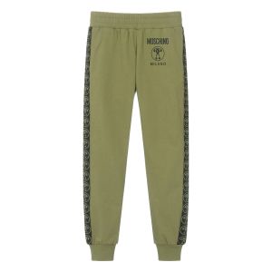 Moschino Kids Olive Green Cotton Joggers with Logo on Legs