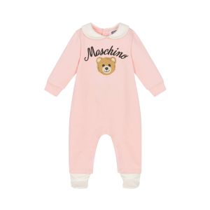 Moschino Baby Girls Pink Cotton Bouclé Teddy Bear Babygrow   