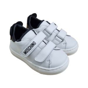 Moschino White and Black Leather Velcro Toy Trainers