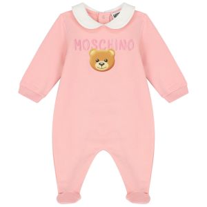 Moschino Baby Pink Cotton Embossed Teddy Babysuit