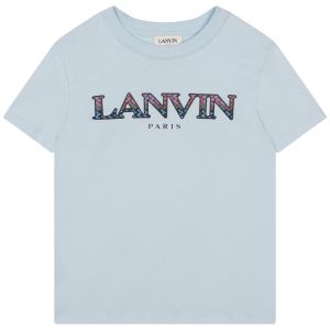 Lanvin Pale Blue Cotton T-Shirt With Coloured Embroidered Logo