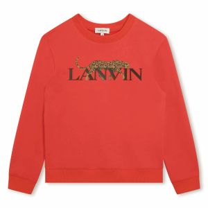 Lanvin Boys Red Organic Cotton Leopard Logo Sweatshirt
