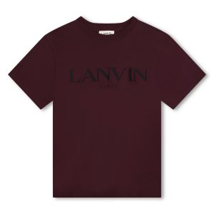 Lanvin Boys Burgundy Black Logo T-Shirt