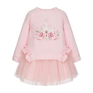 Balloon Chic Girls Pink Princess Castle Cotton & Tulle Dress