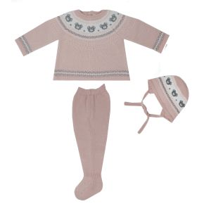Martin Aranda Baby Pink Bonnet, Top And Trouser Set