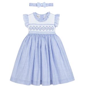 Pretty Originals Blue and White Hand Smocked Dress Set