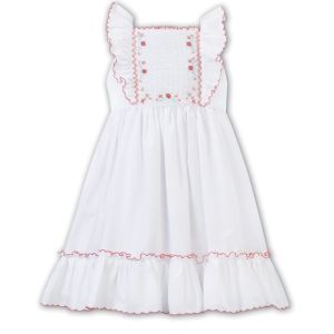 Sarah Louise Girls White Sleeveless Dress With Peach And Floral Embroidery