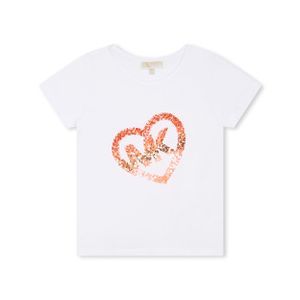 Michael Kors Girls White Short Sleeve T-Shirt With Love Heart Sequin Logo