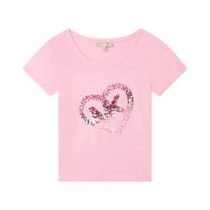 Michael Kors Girls Pink Short Sleeve T-Shirt With Love Heart Sequin Logo