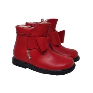 Step 2Wo Girls Red Leather Boots With Side Zip And Front Bow