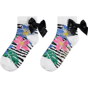 A'Dee Tropical Dreams 'Wheely' Allover Floral Print Ankle Socks With Black Bow Detail