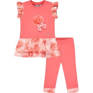 A'Dee Garden Party 'Ying' Coral Legging Set With Rose Frill Detail