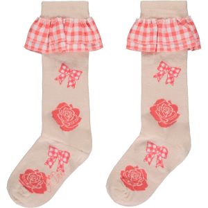 A'Dee Garden Party 'Yasmina' Allover Rose Print Knee High Socks With Bow Detail