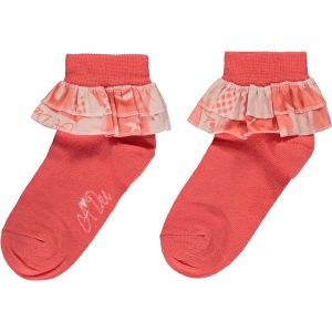 A'Dee Garden Party 'Yumi' Coral Ankle Socks With Rose Print Frill