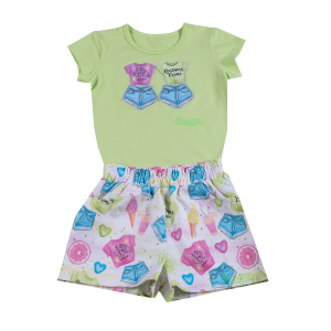 Daga Girls Green T-shirt With Appliqué Design And All-Over Print Shorts Set