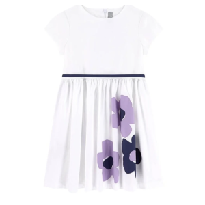 Il Gufo Girls White Dress With Purple Flowers