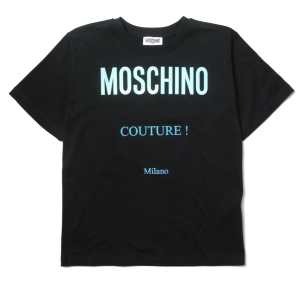 Moschino Kid Black Metallic Logo Cotton T-Shirt