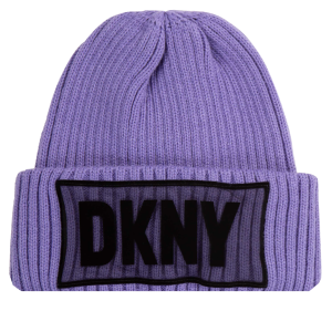 DKNY Girls Lilac Beanie Hat With Front Logo