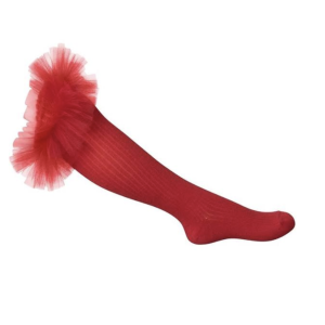 Daga Girls Red Knee High Socks with Tulle Embellishment
