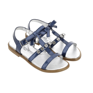 Monnalisa Girls Patent Dark Blue Sandals With Gems