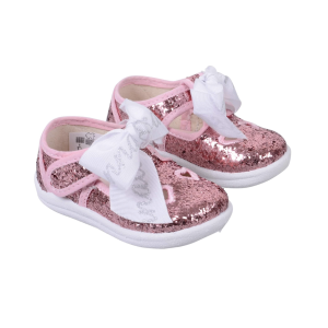 Monnalisa Girls Pink Glitter With Velcro Strap Shoes