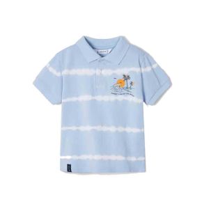 Mayoral Boys Pale Blue Tie Dye Polo-Shirt With Summer Print Detail