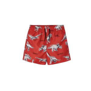 Mayoral Boys Red Swim Shorts With Dinosaur All-Over Print